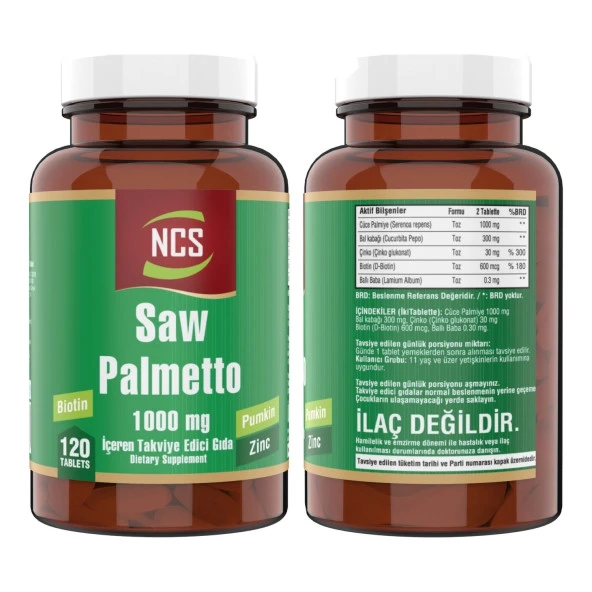 Ncs Saw Palmetto 1000 Mg Pumpkin Biotin Zinc Complex 120 Tablet Vitamin D3 + K2 Damla 20 ml - 2