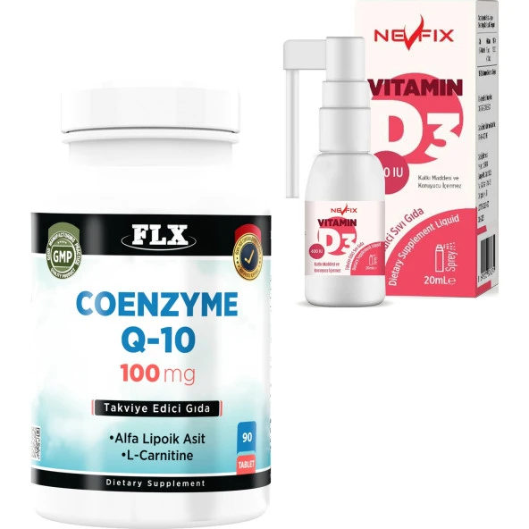 Flx Coenzyme Q-10 L-Carnitine Cla 90 Tablet Nevfix Vitamin D3 400 Iu 20 ml