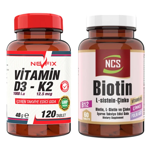 Nevfix Ncs Biotin L Sistein Çinko 60 Tablet Nevfix Vitamin D3-K2 120 Tablet