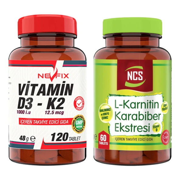 Nevfix Vitamin D3-K2 120 Tablet L-Carnitine Karabiber Extreli 60 Tablet