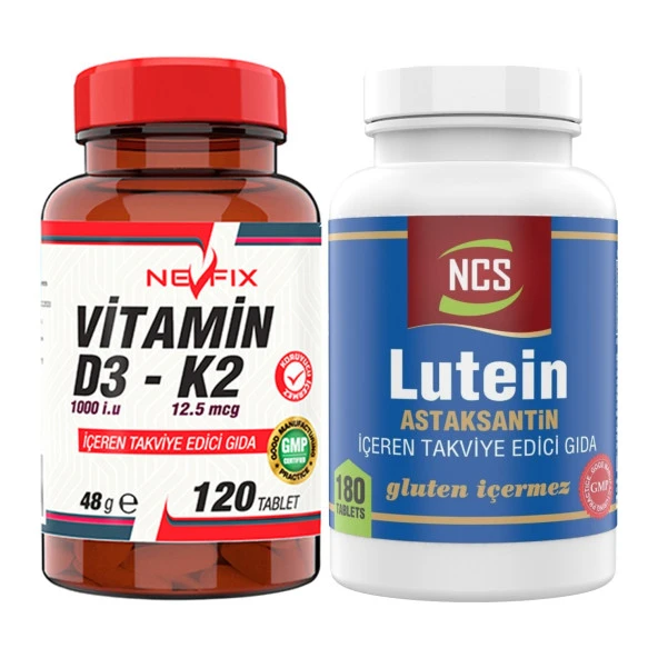 Nevfix Lutein 15 Astaksantin 12 Mg 180 Tablet Çinko   Vitamin D3-K2 120 Tablet