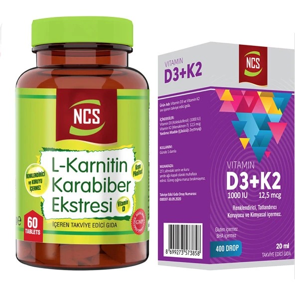 Karabiber Extreli L-Carnitine 60 Tablet+Vitamin D3 K2 20 ml