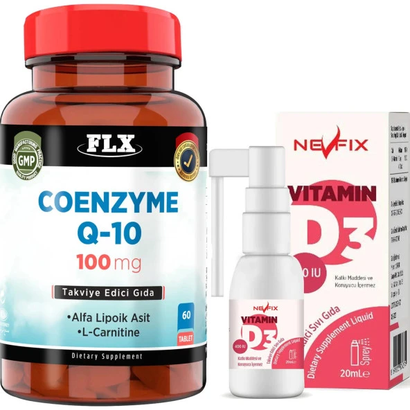 Flx Coenzyme Q-10 L-Carnitine Cla 60 Tablet Nevfix Vitamin D3 400 Iu 20 ml