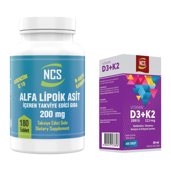 Ncs L-Carnitine 100 Mg Koenzim Q10 Alpha Lipoic Acid 200 Mg Coenzyme Q10 100 Mg 180 Tablet Vitamin D3 + K2 Damla 20 ml