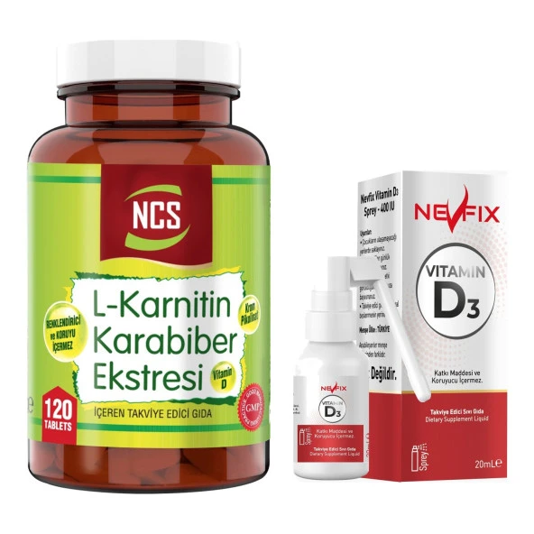 Ncs L-Carnitine Karabiber Extreli 120 Tablet Nevfix Vitamin D3 Sıvı Sprey
