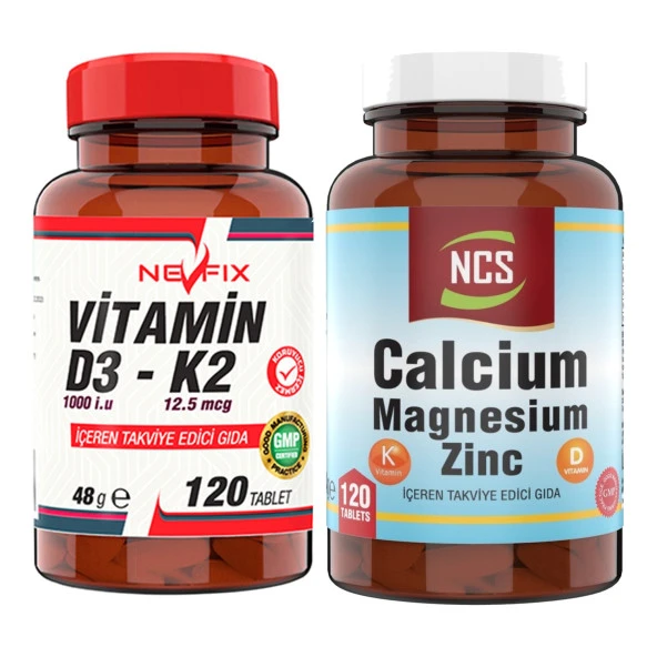 Nevfix Calcium Magnesium Çinko D K Kalsiyum Vitamin   Nevfix Vitamin D3-K2 120 Tablet ürün görseli