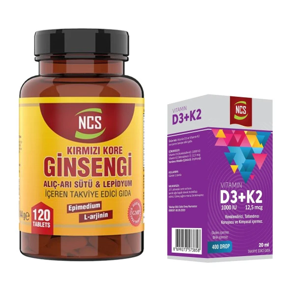 Ncs Kırmızı Kore Ginsengi 120 Tablet   Vitamin D3 + K2 Damla 20 ml