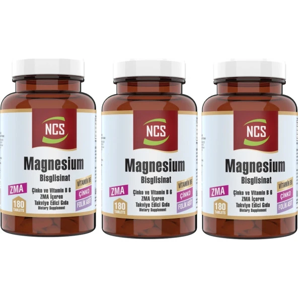 Ncs Magnesium Bisglisinat 3 Kutu 540 Tablet Çinko Folic Acid Vitamin B 6 Magnezyum