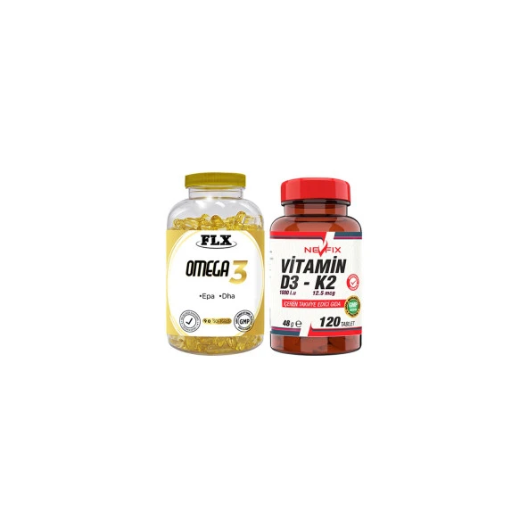 Flx Omega 3 Balık Yağı 90 Softgel  Nevfix Vitamin D3-K2 120 Tablet