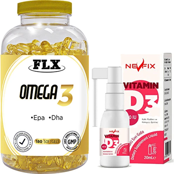 Flx Omega 3 180 Softgel  Nevfix Vitamin D3 Sıvı 20 ml ürün görseli