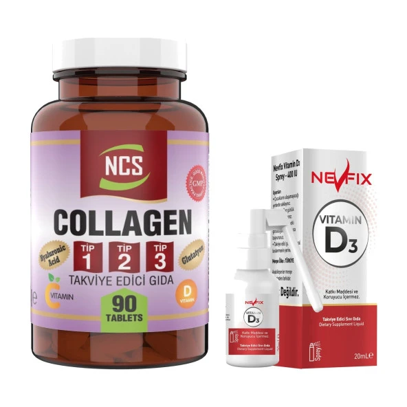 Ncs Collagen 1000 Mg Tip 1 - 2 - 3 Glutatyon Vitamin C &ndash E &ndashd 90 Tablet    Nevfix Vitamin D3 Sıvı Sprey