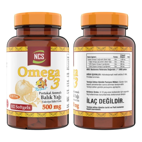 Ncs Omega 3 Balık Yağı 500 Mg 102 Softgel Portakal Aromalı     Ncs Vitamin D3 + K2 Damla 20 ml - Resim 2