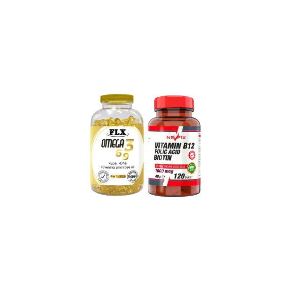 Flx Omega 3-6-9 Balık Yağı 90 Softgel   Nevfix Vitamin B12 1000 Mcg 120 Tablet