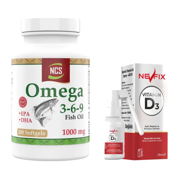 Ncs Omega 3-6-9 Balık Yağı 1000 Mg Evening Primrose Oil Keten Tohumu Yağı Epa Dha    Nevfix Vitamin D3 Sıvı Sprey