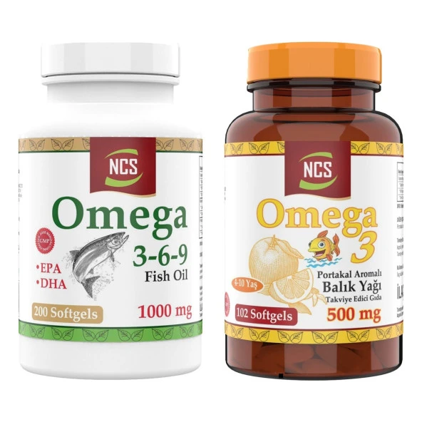 Ncs Omega 3-6-9 Fish Oil 1000MG 200 Softgels   Çocuklar Için Omega 3 Balık Yağı 500 Mg 102 Portakal Aromalı ürün görseli