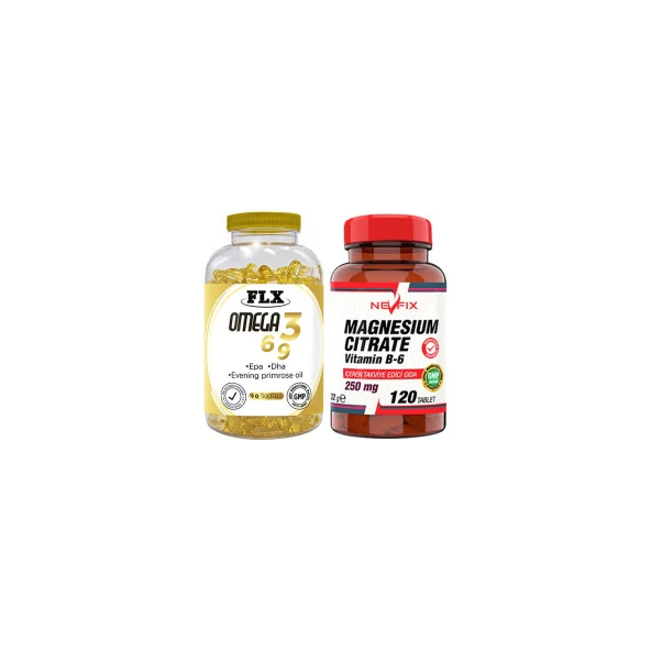 Flx Omega 3-6-9 Balık Yağı 90 Softgel  Nevfix Magnesıum Cıtrate Vitamin B-6 120 Tablet