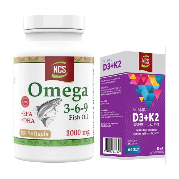 Omega 3-6-9 Fish Oil 1000MG 200 Softgels+Vitamin D3 K2 20 ml