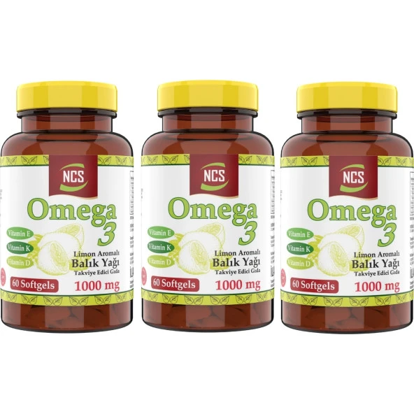 Ncs Omega 3 Balık Yağı 1000 mg 60 Yumuşak Kapsül Doğal Limon Aromalı 3 Kutu 180 Kapsül
