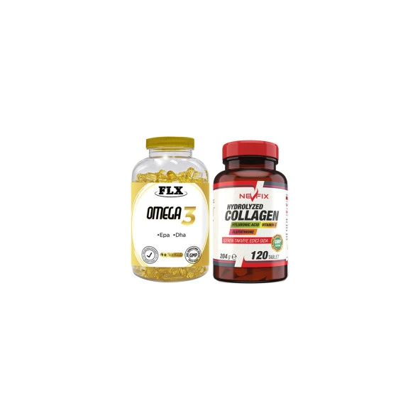 Flx Omega 3 Balık Yağı 90 Softgel  Nevfix Collagen Glutation Hyaluronic Acid Vitamin C 120 Tablet