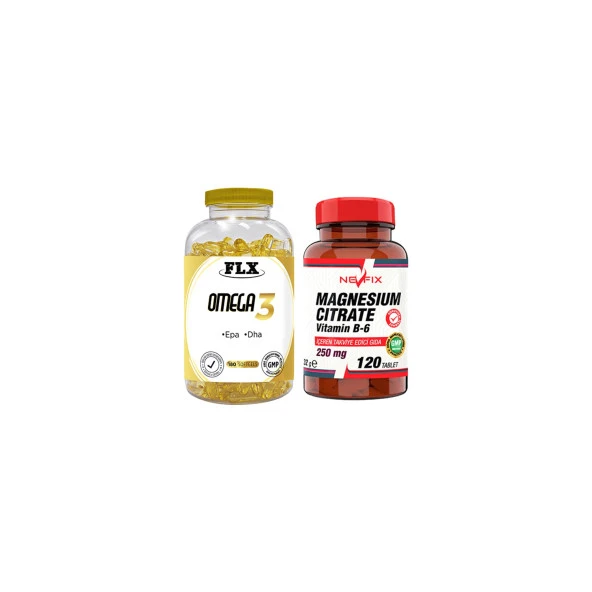 Flx Omega 3 Balık Yağı 180 Softgel  Nevfix Magnesıum Cıtrate Vitamin B-6 120 Tablet