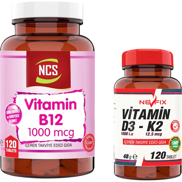 Nevfix Vitamin B12 1000 Mcg 120 Tablet   Nevfix Vitamin D3-K2 120 Tablet ürün görseli