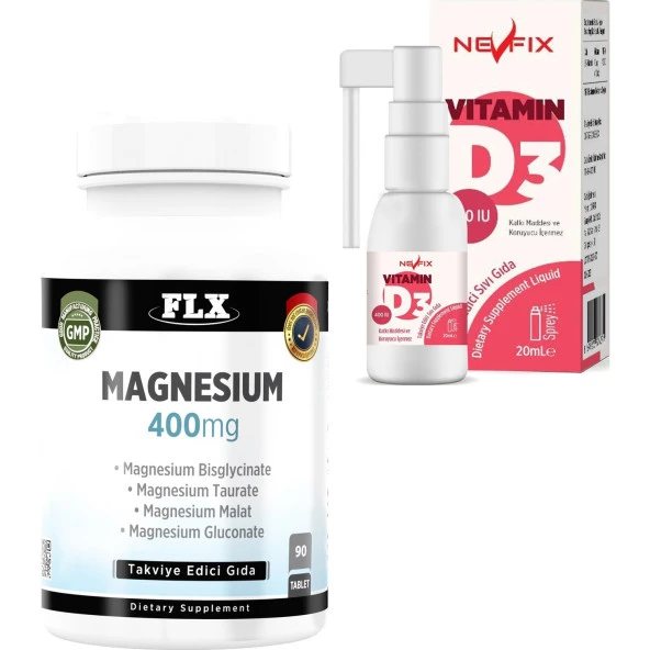 Flx Magnezyum Bisglisinat Malat Taurat Glukonat 90 Tablet + Nevfix 400 Iu Sprey 20 ml