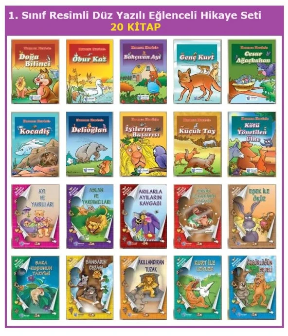 1. Sınıf Resimli Eğlenceli Düz Yazılı Hikaye Seti 20 Kitap (Kırmızı Kurdele- Konuşan Hayvan)