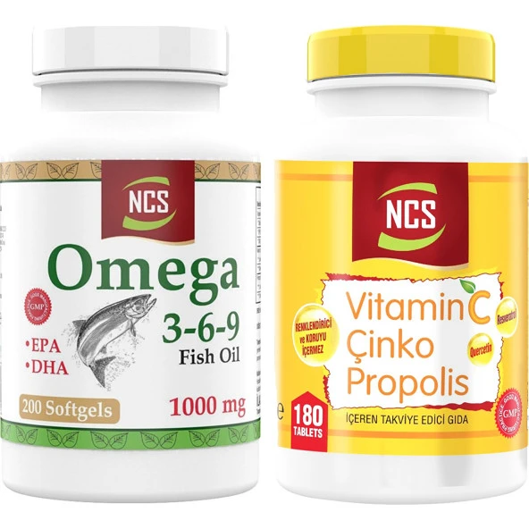 Ncs Vitamin C Çinko Propolis 180 Tablet Vitamin D   Omega 3,6,9 Fish Oil 1000MG 200 Softgel