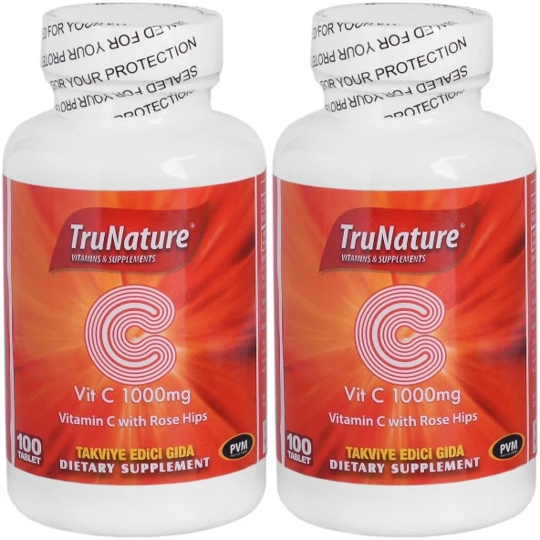 Trunature Vitamin C Kuşburnu Ekstresi 1000 Mg 100 Tablet  C Vitamini 2 Kutu