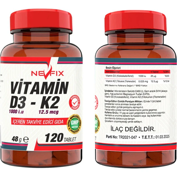 Nevfix Vitamin C Quercetin Bromelain 120 Tablet   Vitamin D3-K2 120 Tablet - 2