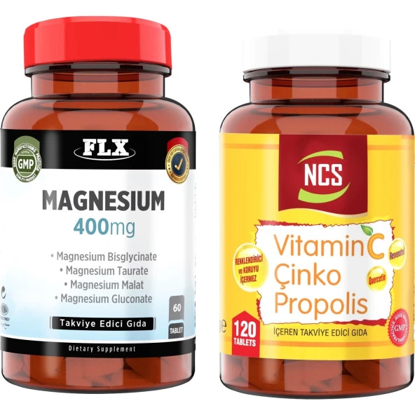 FLX Magnesium Malat Taurat Glukonat Bisglisinat 60 Tablet + Vitamin C Çinko Propolis 120 Tablet