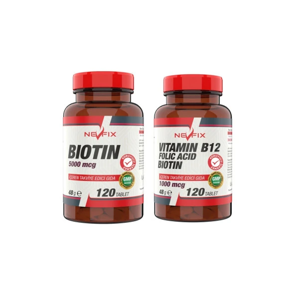 Nevfix B12 120 Tablet   Biotin 5000 Mcg 120 Tablet ürün görseli