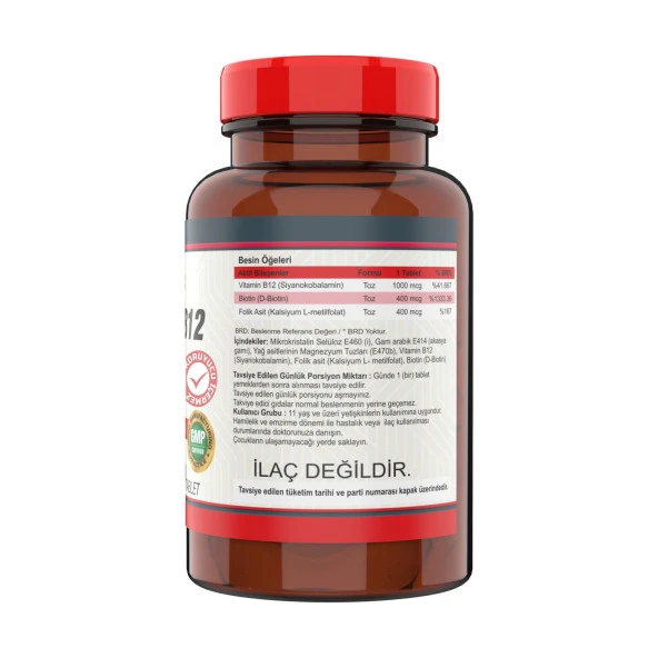 Nevfix Vitamin B12 Folic Acid Biotin 1000 Mcg 120 Tablet - 2