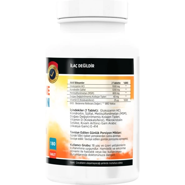 Flx Kollajen Glukozamine Kondroitin Msm Vitamin D 180 Tablet - Resim 2