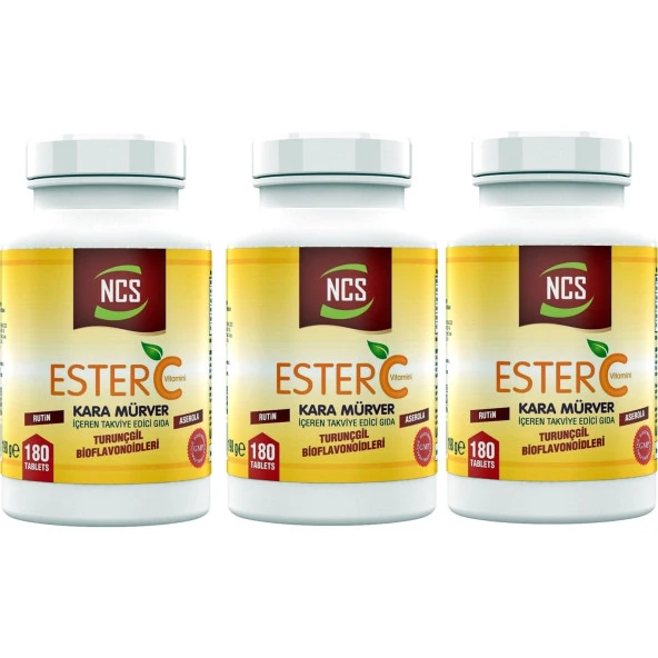 Ncs Ester C Vitamini 1000 Mg 180 Tablet Kara Mürver Turunçgil Bioflavonidleri Rutin Aserola 3 Adet ürün görseli