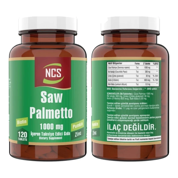 Ncs Saw Palmetto Biotin Zinc 120 Tablet   Vitamin D3 K2 Damla - Resim 2
