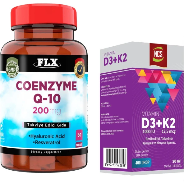 Flx Coenzyme Q-10 200 Mg 60 Tablet + Ncs Vitamin D3 Vitamin K2 20 ml