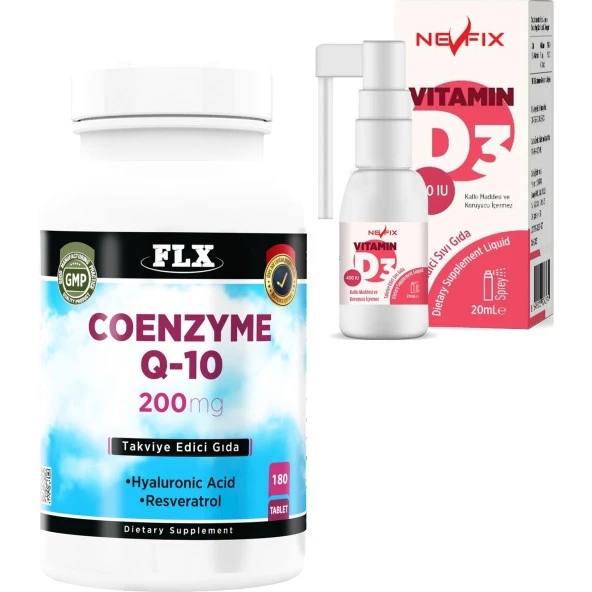 FLX Coenzyme Koenzim Q-10 200 Mg 180 Tablet   Vitamin D3 400 lü 20 ml