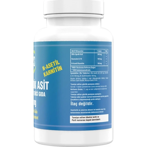 Ncs Alpha Lipoic Acid 200 mg Coenzyme Q10 100 mg L-Carnitine 100 mg 180 Tablet - Resim 2