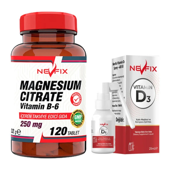 Nevfix Magnesıum Cıtrate Vitamin B-6 120 Tablet    Nevfix Vitamin D3 Sıvı Sprey