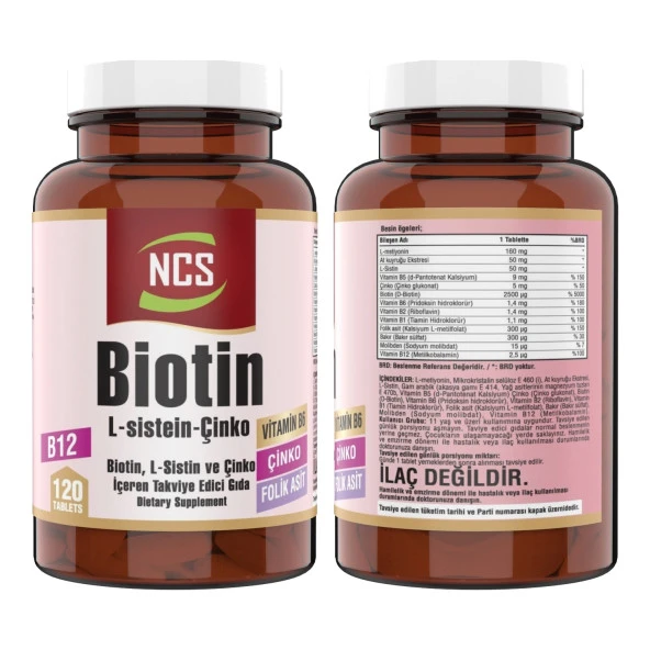 Ncs Biotin L Sistein Çinko Vitamin B1-B2-B5-B6 Folik Asit 120 Tablet   Ncs Vitamin D3 + K2 Damla 20 ml - Resim 2