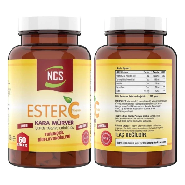 Ncs Ester C Vitamini 1000 Mg Kara Mürver Vitamin C 60 Tablet   Çinko Bisglisinat   Bakır Selenium 60 Tablet - Resim 3