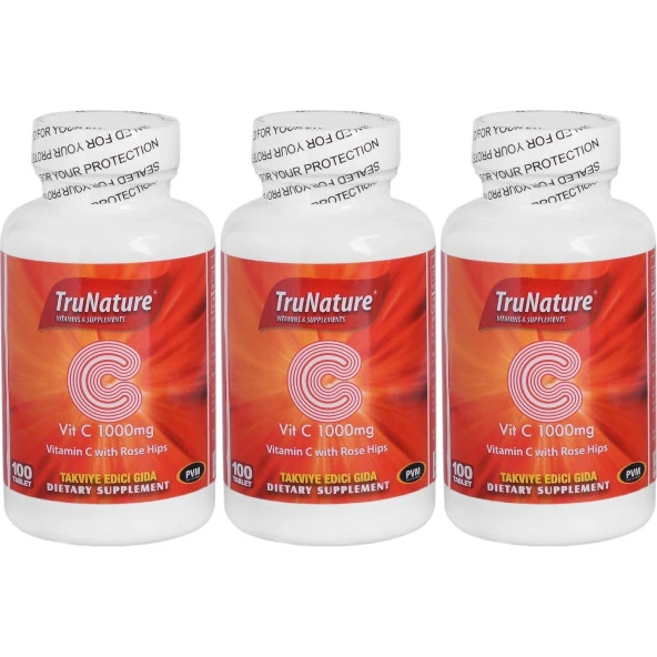 Trunature Vitamin C Kuşburnu Ekstresi 1000 Mg 100 Tablet  C Vitamini 3 Kutu