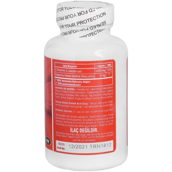 Trunature Vitamin C Kuşburnu Ekstresi 1000 Mg 100 Tablet  C Vitamini 3 Kutu - Resim 3
