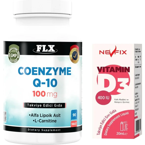Flx Coenzyme Q-10 200 Mg Hyoluronic Acid Resveretrol 90 Tablet + Nevfix 400 Iu Sprey 20 ml