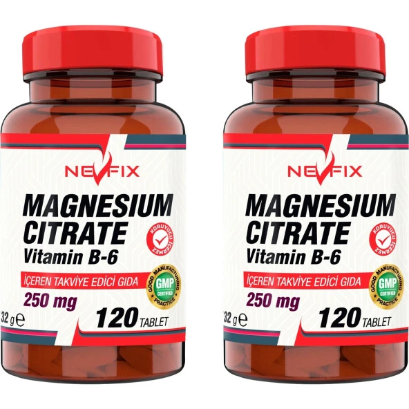 Nevfix Magnesıum Cıtrate Vitamin B-6  (2 KUTU)120 Tablet ürün görseli