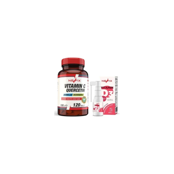 Nevfix Vitamin C Quercetin Bromelain 120 Tablet + Nevfix Vitamin D3 Sıvı Sprey 20 ml