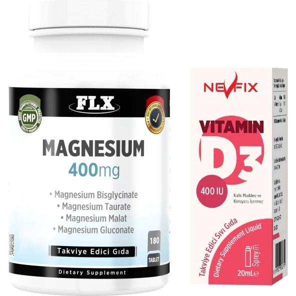Flx Magnezyum Bisglisinat Malat Taurat Glukonat 180 Tablet + Nevfix 400 Iu Sprey 20 ml