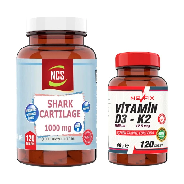 Nevfix Shark Cartilage Demir Vitamin D3 1000 Mg 120 Tablet   Nevfix Vitamin D3-K2 120 Tablet