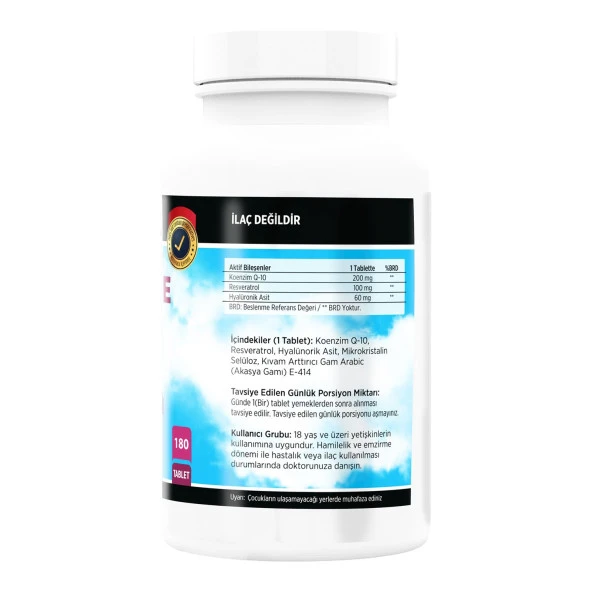 Flx Coenzyme Koenzim Q-10 200 Mg Hyaluronik Asit Resveratrol 180 Tablet   Balık Kollajeni Tip 1-3 Collagen 60 Tablet - Resim 3